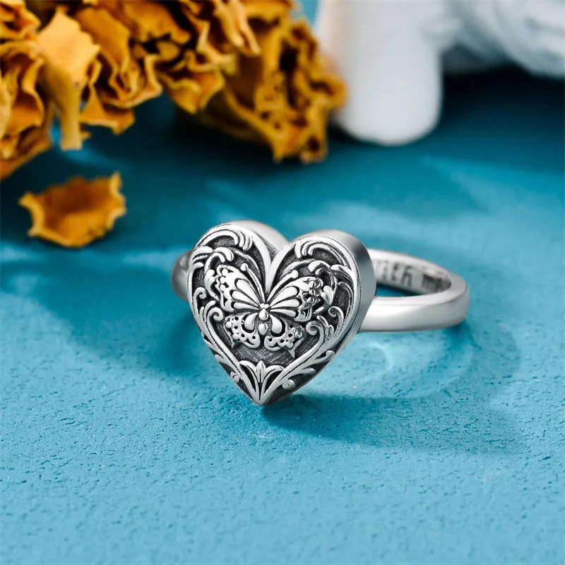 Butterfly  Urn Ring That Holds Loved Ones Ashes Sterling Silver  Keepsake Memorial Jewelry Cremation Rings for women