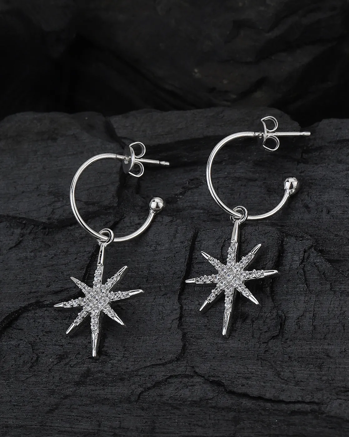 Carlton London  Rhodium Plated Starburst Drop Earrings