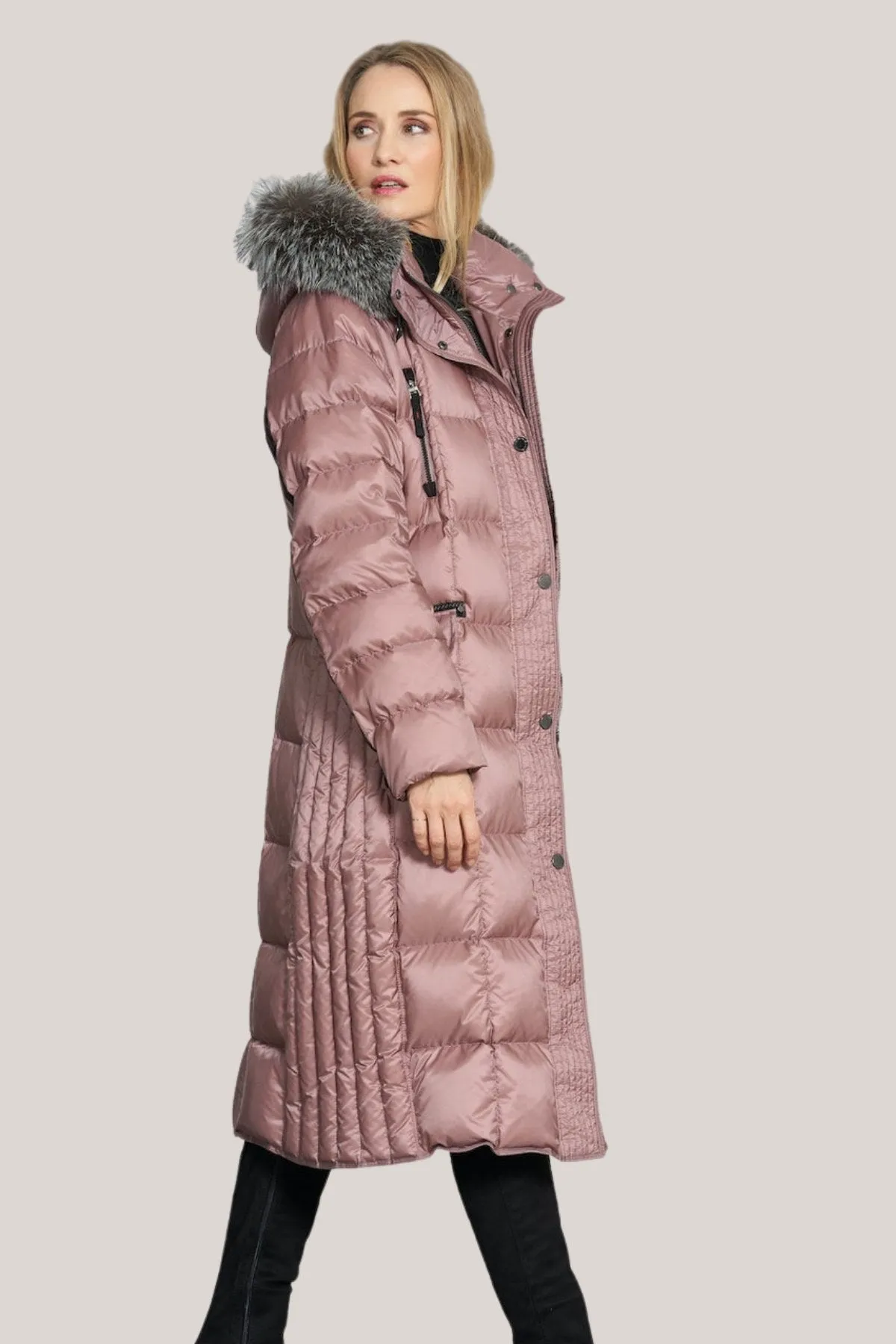 CELINE Down Coat with Detachable Silver Fox Fur Hood 1860