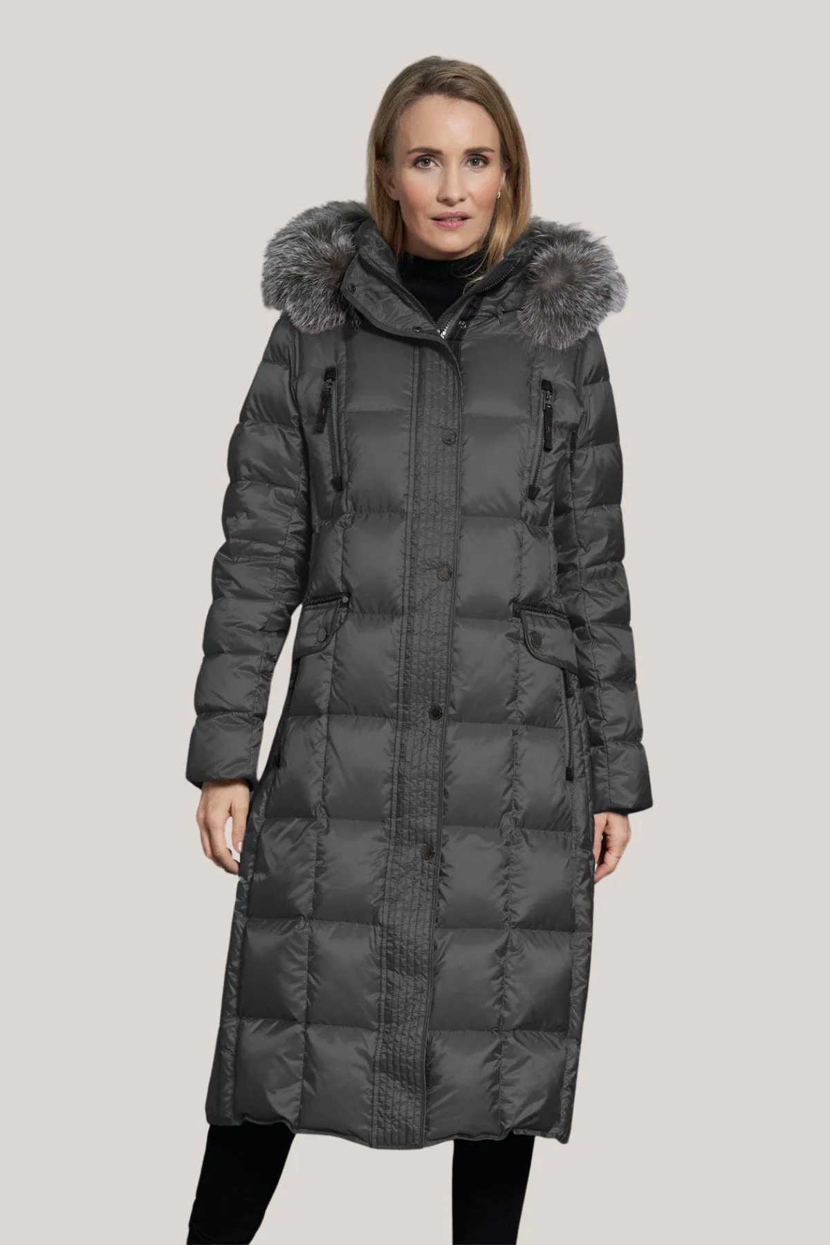 CELINE Down Coat with Detachable Silver Fox Fur Hood 1860