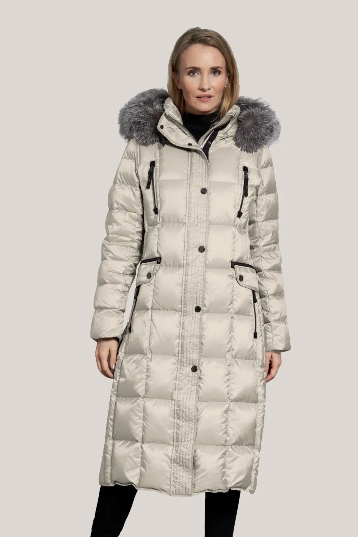 CELINE Down Coat with Detachable Silver Fox Fur Hood 1860