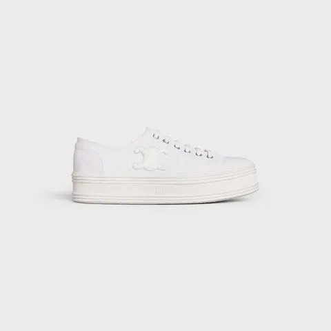 Celine Trainer Low Lace-up Sneaker in Calfskin & Laminated Calfskin Optic White