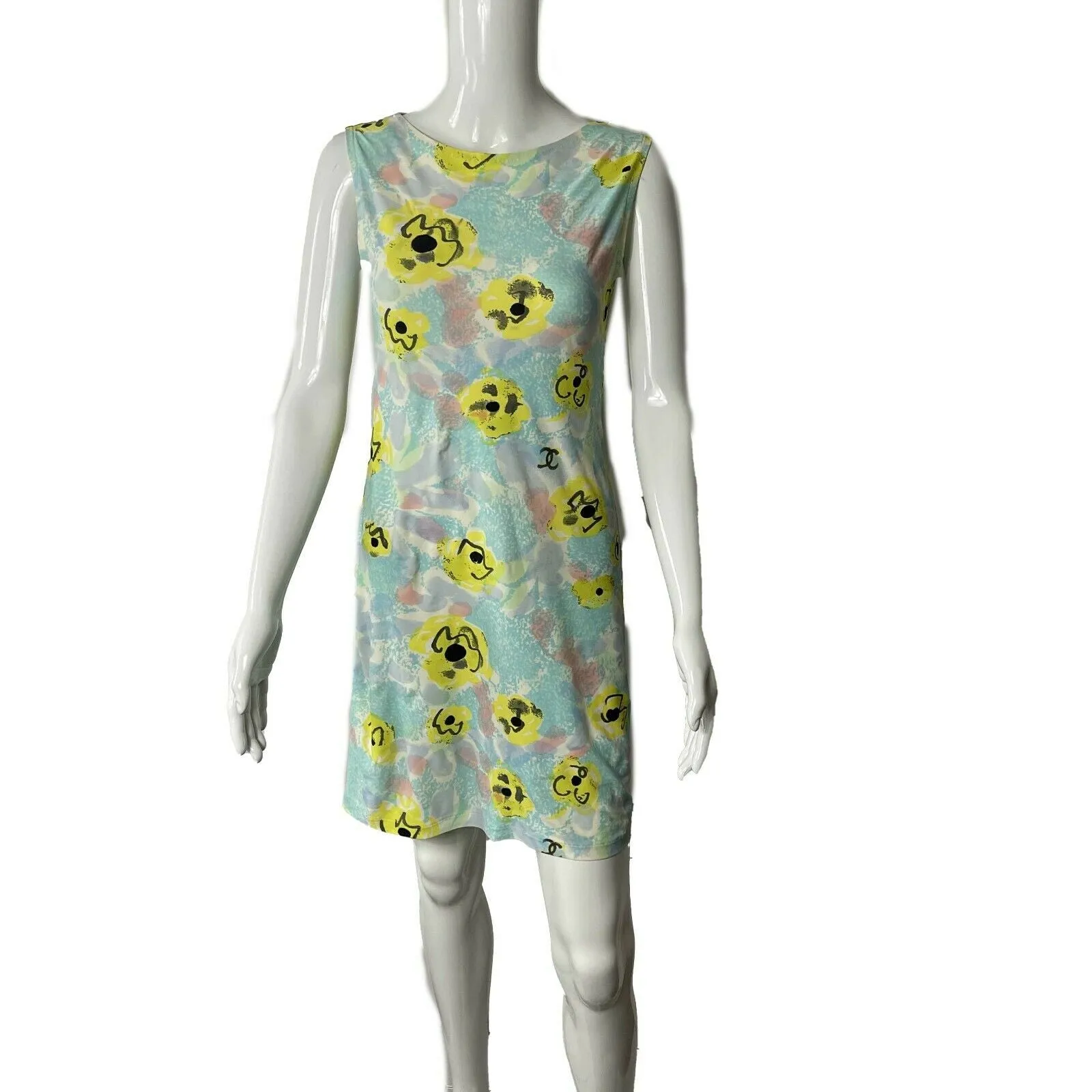 CHANEL - Vintage 1990's Graphic Camellia Print Mini Sleeveless Dress - OS