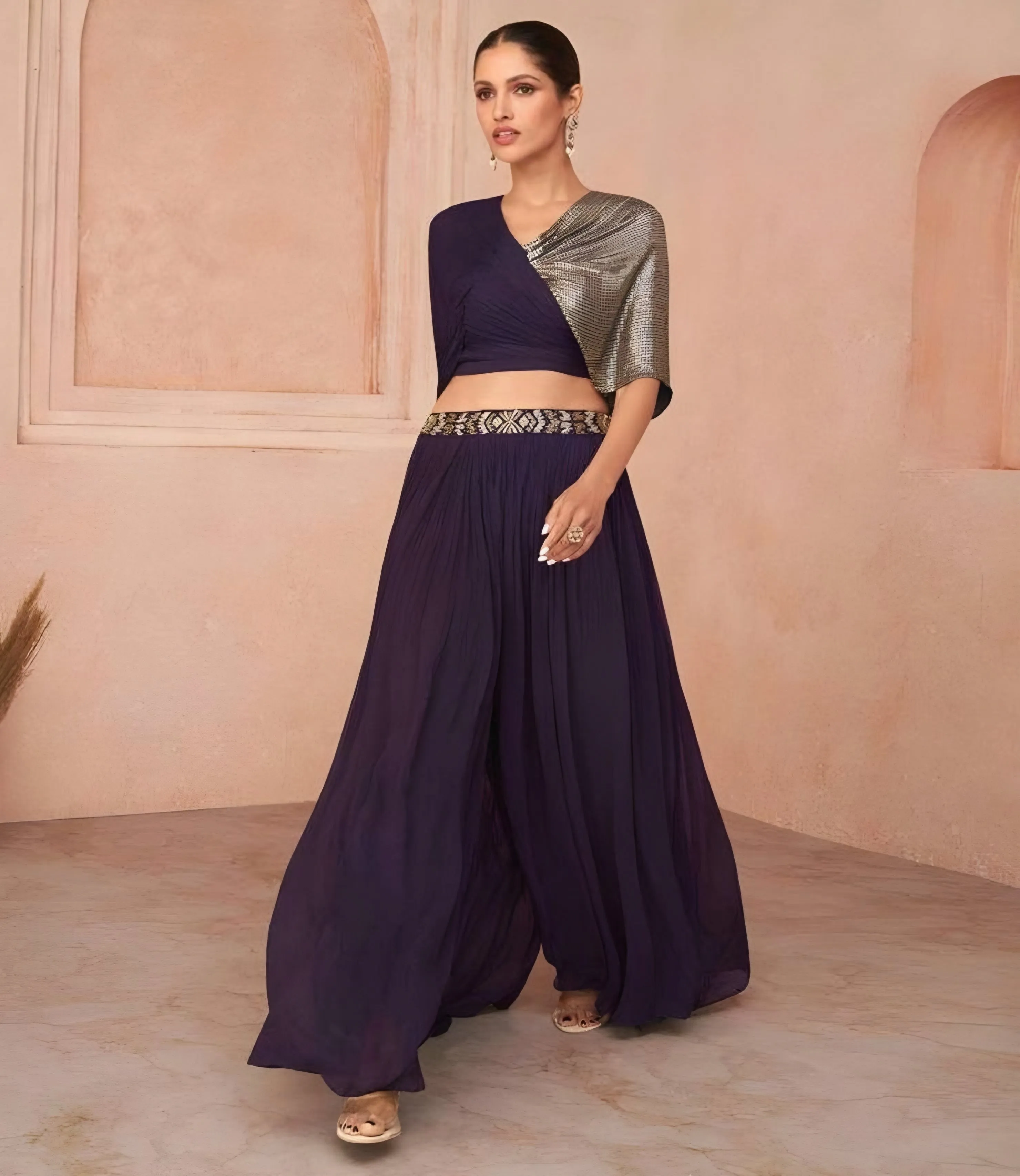 Chinon Silk Readymade Partywear Indo Western Suits Wine