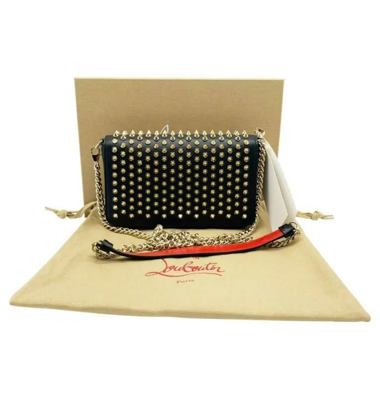 Christian Louboutin Clutch Zoompouch Spiked Black Leather Cross Body Bag