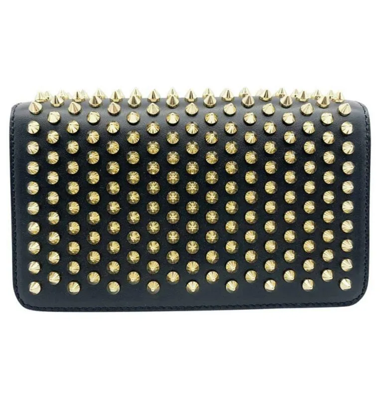 Christian Louboutin Clutch Zoompouch Spiked Black Leather Cross Body Bag