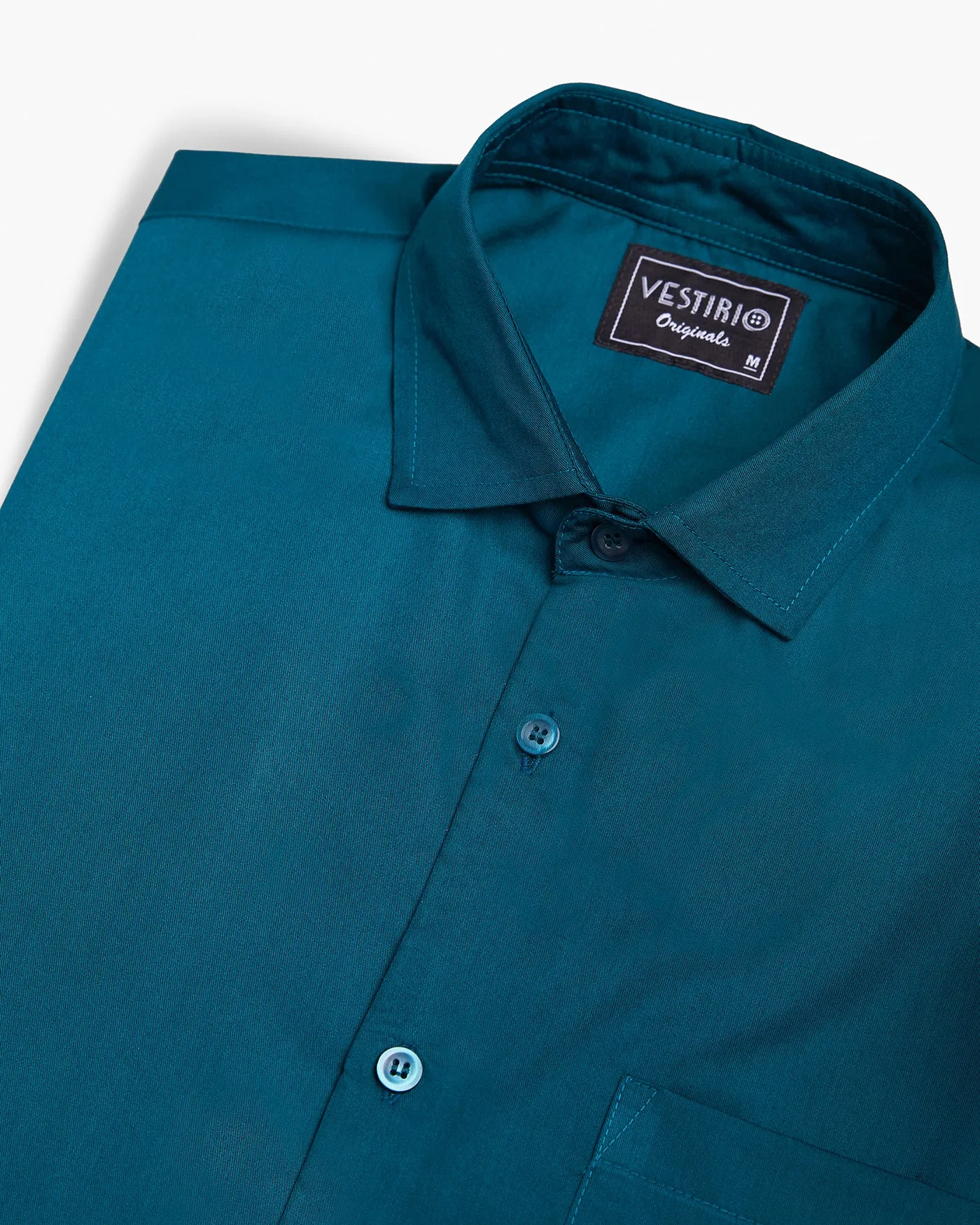 Classic Orient Blue Full Sleeve Plain Satin Shirt For Men