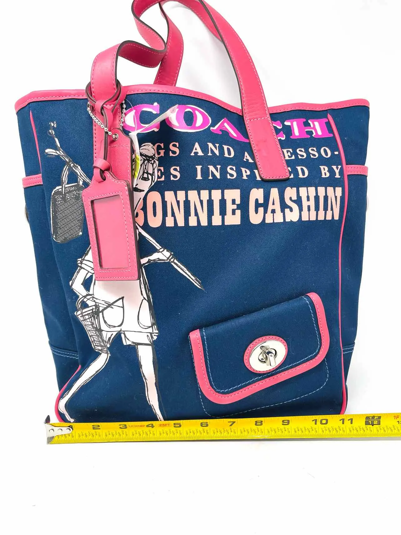 Coach Navy/Pink Screenprint Fabric NEW Designer Tote