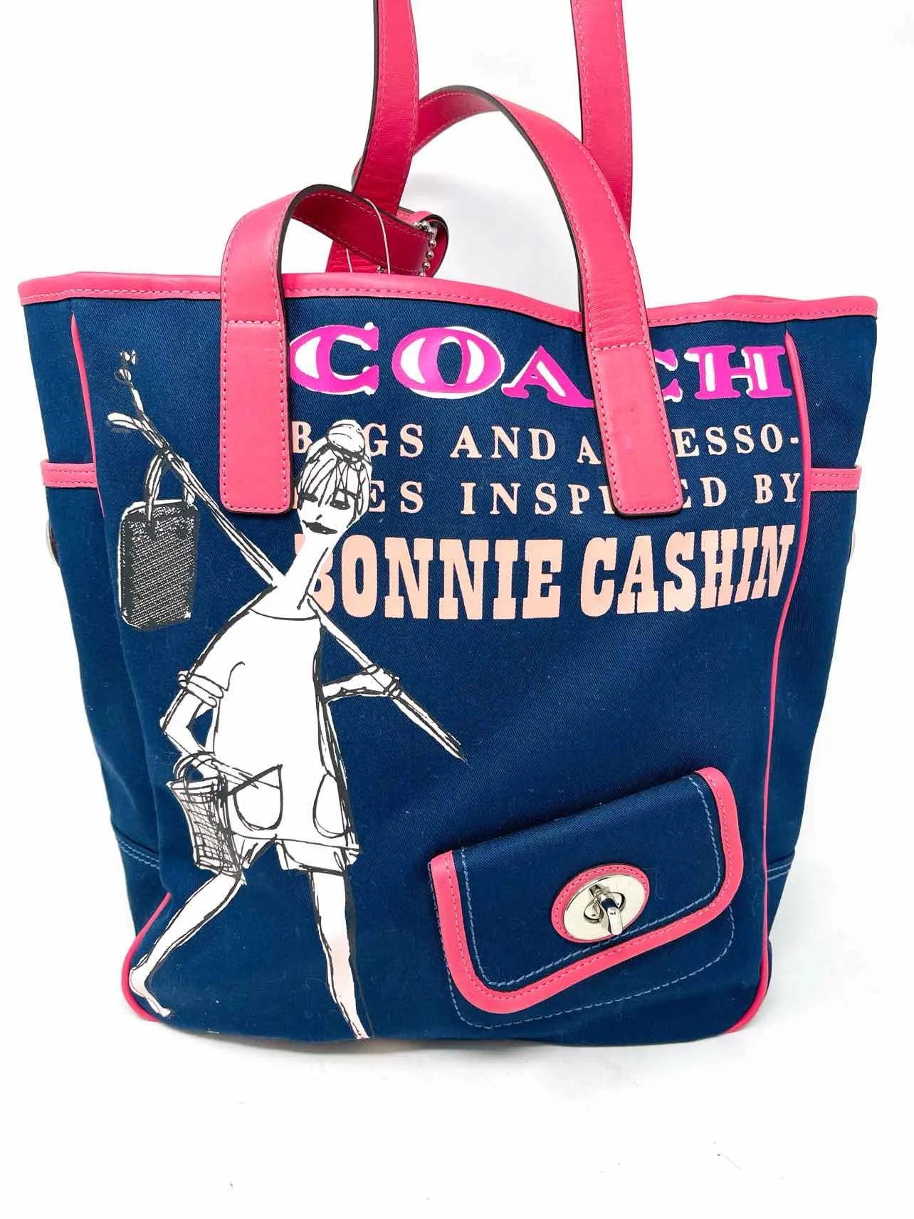 Coach Navy/Pink Screenprint Fabric NEW Designer Tote