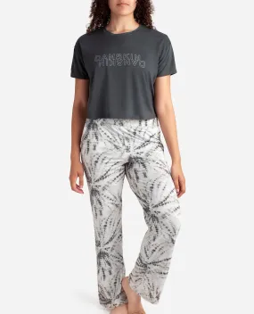 Cropped Short Sleeve Sleep Set with Wide Leg Pant