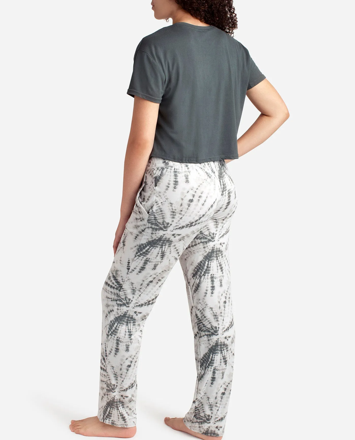 Cropped Short Sleeve Sleep Set with Wide Leg Pant