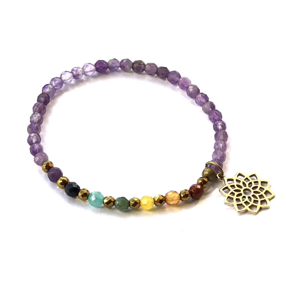 Crown Chakra Delicate Bracelet, with Chakra Gemstones and Amethyst