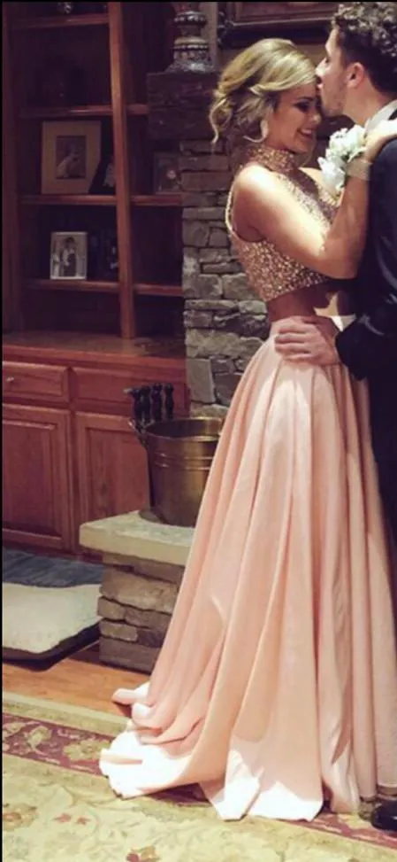 Custom Made 2 Pieces Pink Prom Dresses, Formal Dresses, Evening Dresses