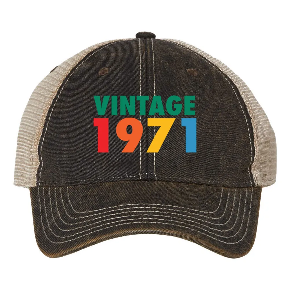 Customize Birth Year Birthday Retro Vintage 6 Panel Unstructured Low Profile Mesh Back Old Favorite Trucker Caps - For Men and Women