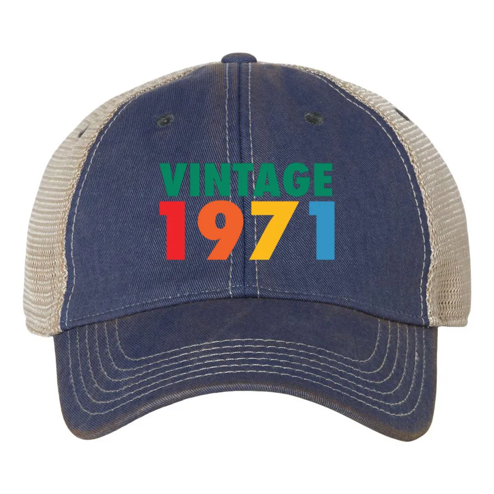 Customize Birth Year Birthday Retro Vintage 6 Panel Unstructured Low Profile Mesh Back Old Favorite Trucker Caps - For Men and Women