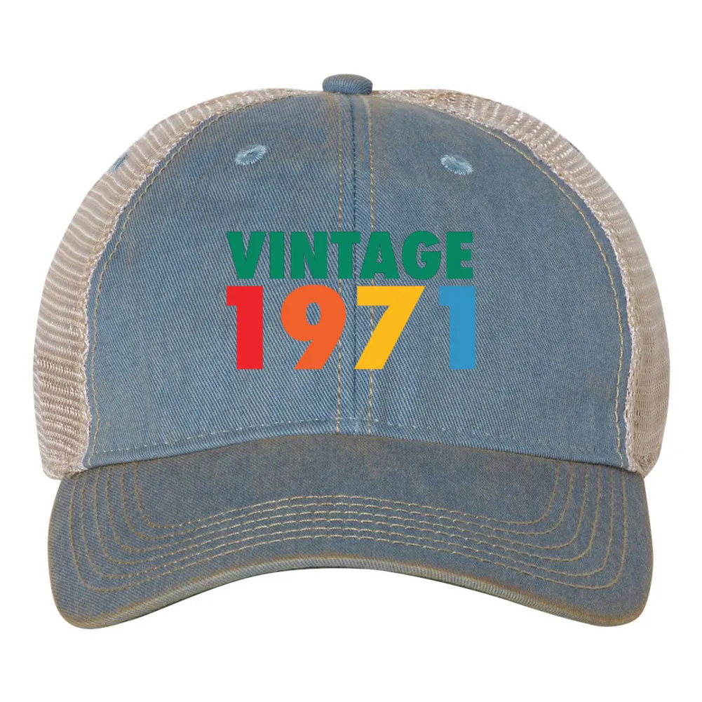 Customize Birth Year Birthday Retro Vintage 6 Panel Unstructured Low Profile Mesh Back Old Favorite Trucker Caps - For Men and Women