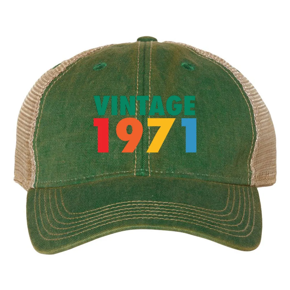 Customize Birth Year Birthday Retro Vintage 6 Panel Unstructured Low Profile Mesh Back Old Favorite Trucker Caps - For Men and Women