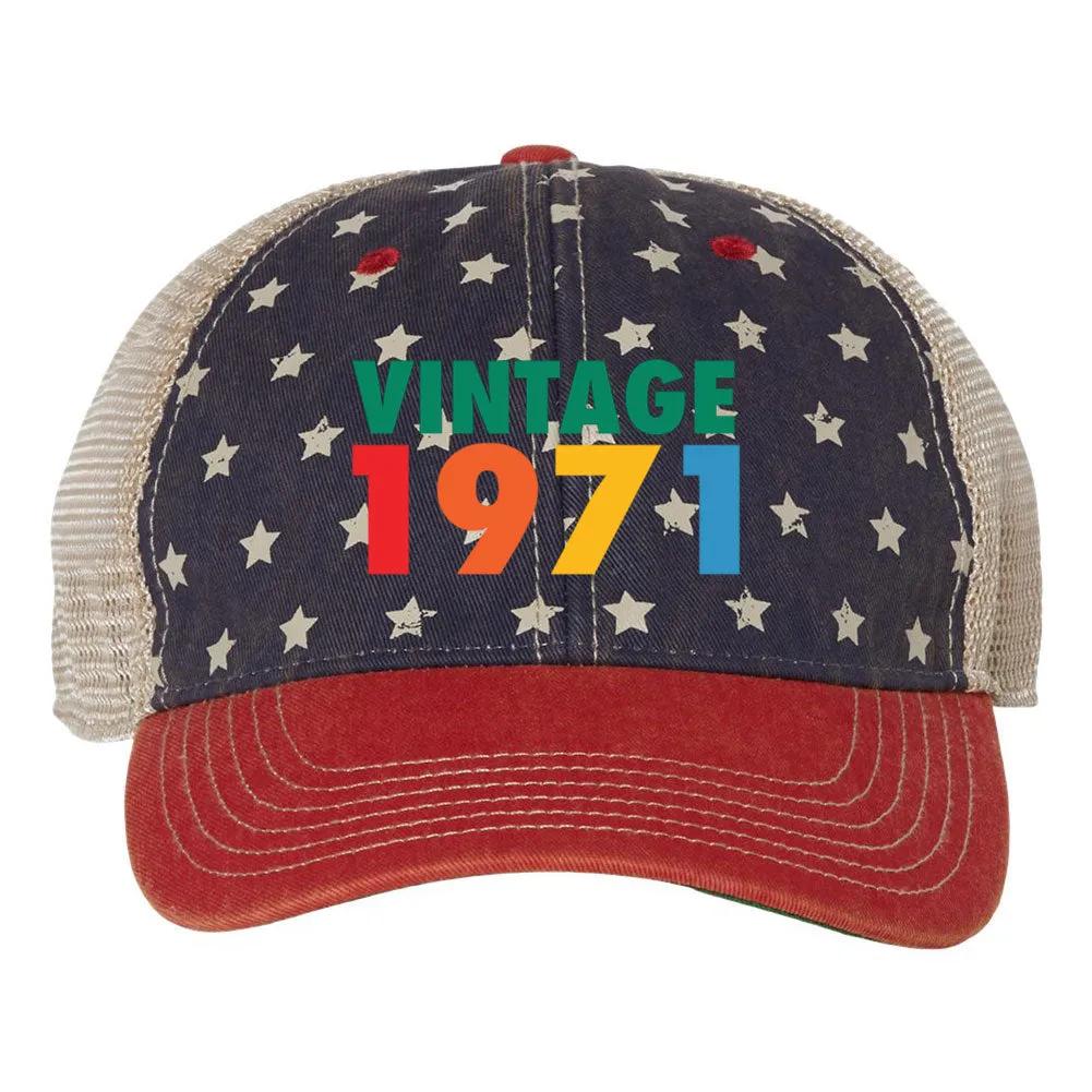 Customize Birth Year Birthday Retro Vintage 6 Panel Unstructured Low Profile Mesh Back Old Favorite Trucker Caps - For Men and Women