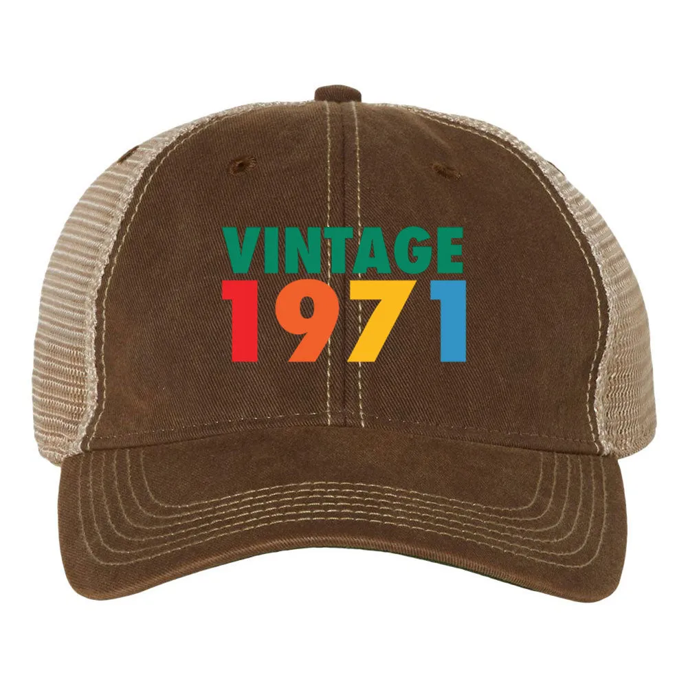 Customize Birth Year Birthday Retro Vintage 6 Panel Unstructured Low Profile Mesh Back Old Favorite Trucker Caps - For Men and Women