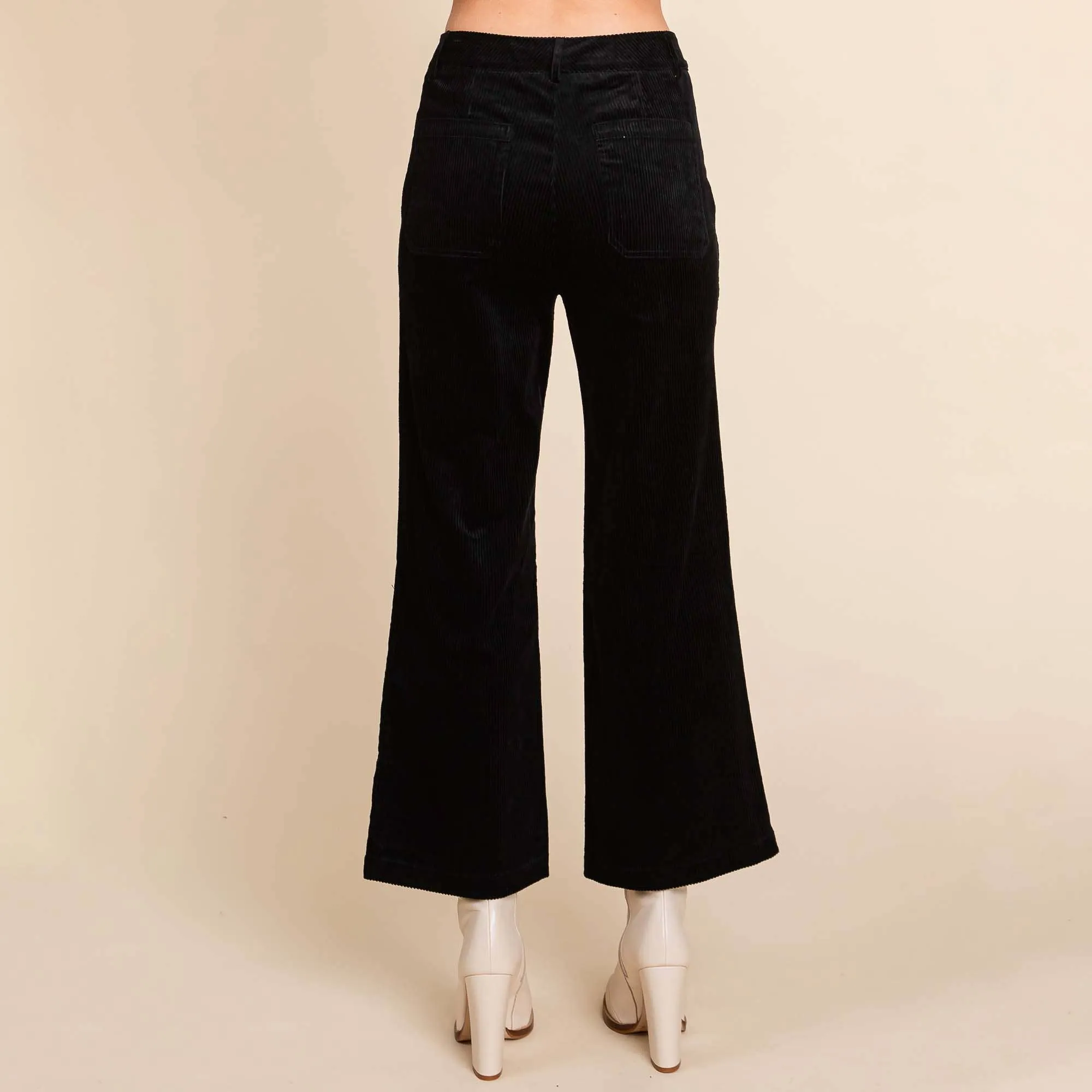 DARK BROWN CORDUROY WIDE LEG HIGH RISE PANTS