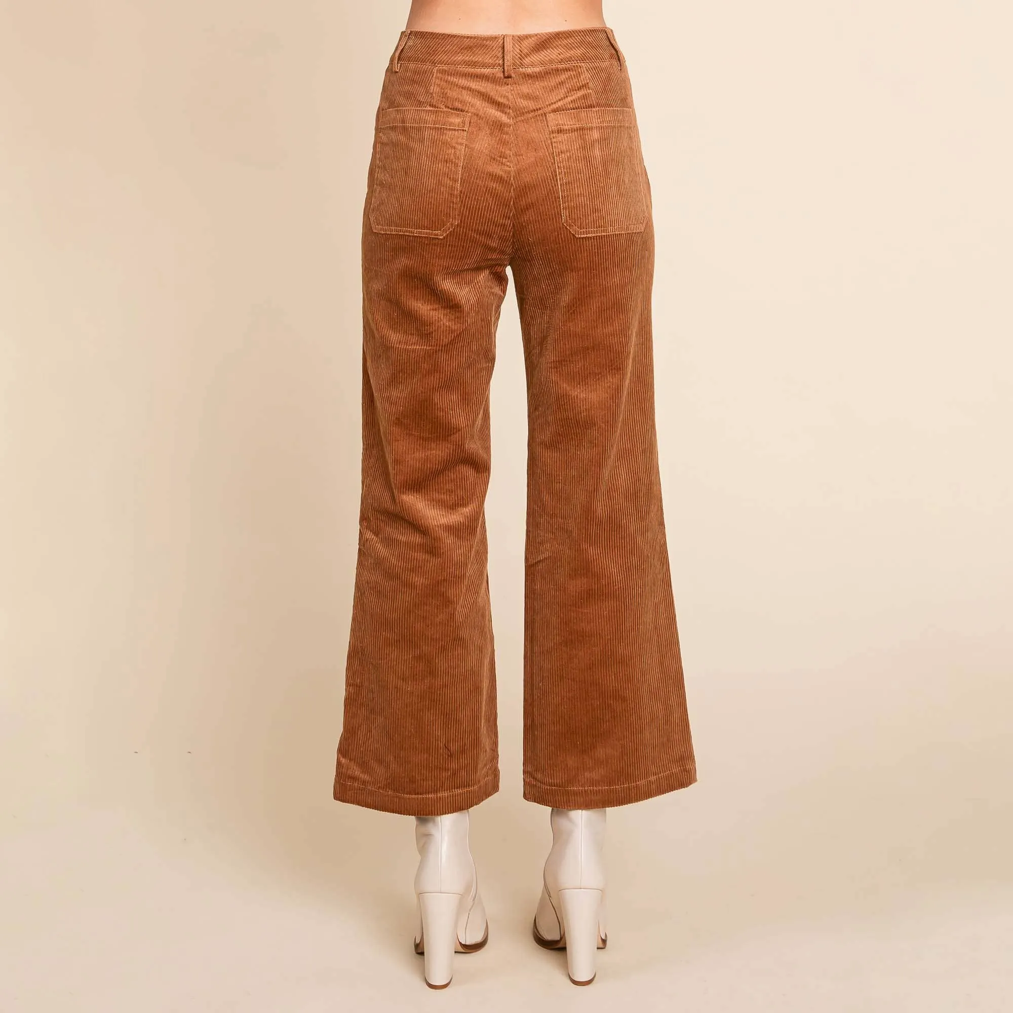 DARK BROWN CORDUROY WIDE LEG HIGH RISE PANTS