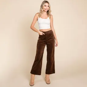 DARK BROWN CORDUROY WIDE LEG HIGH RISE PANTS