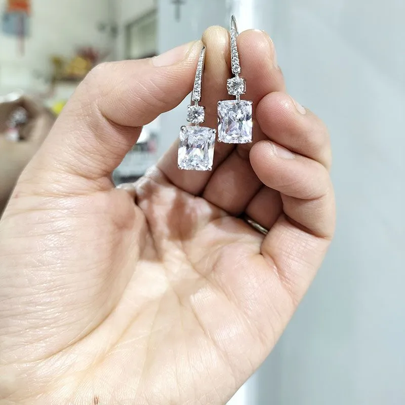 Dazzling Diamond Dangle Crystal Square Cut Drop Earrings