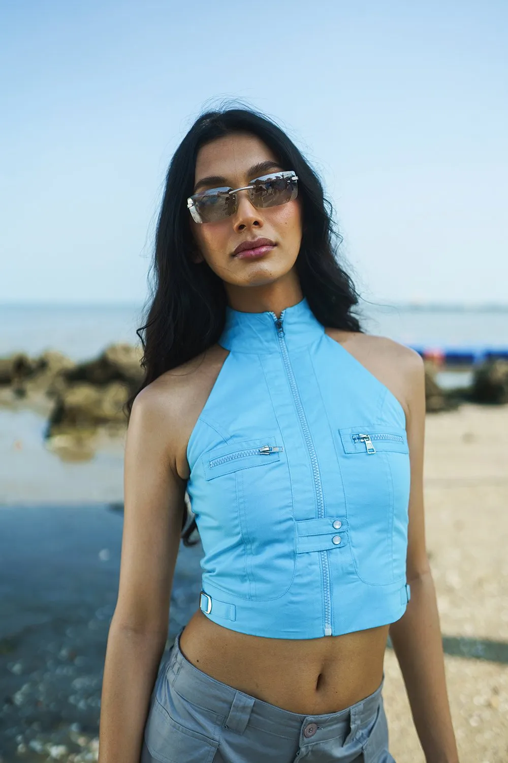 Deep Blue Utility Crop Top