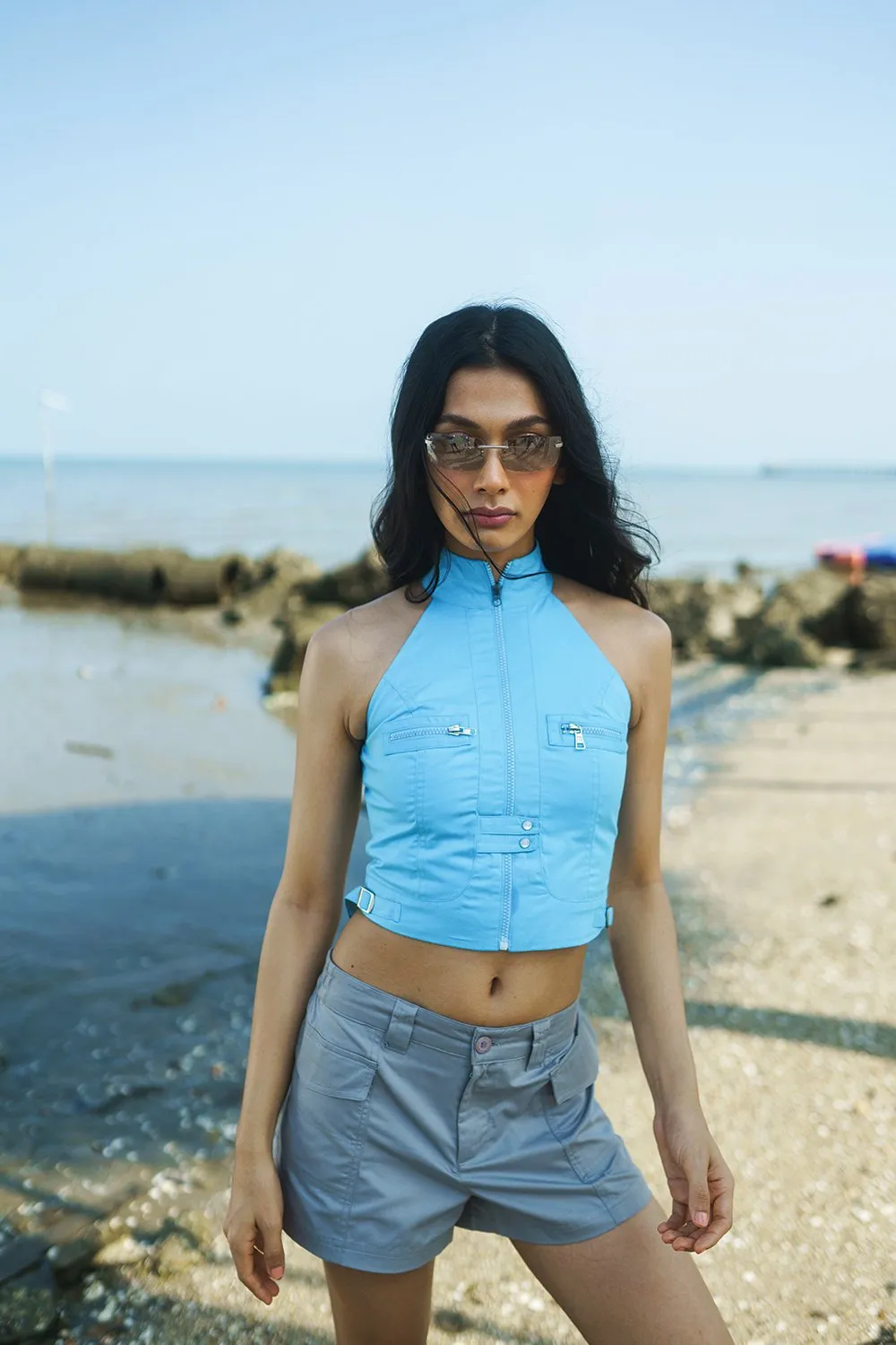 Deep Blue Utility Crop Top