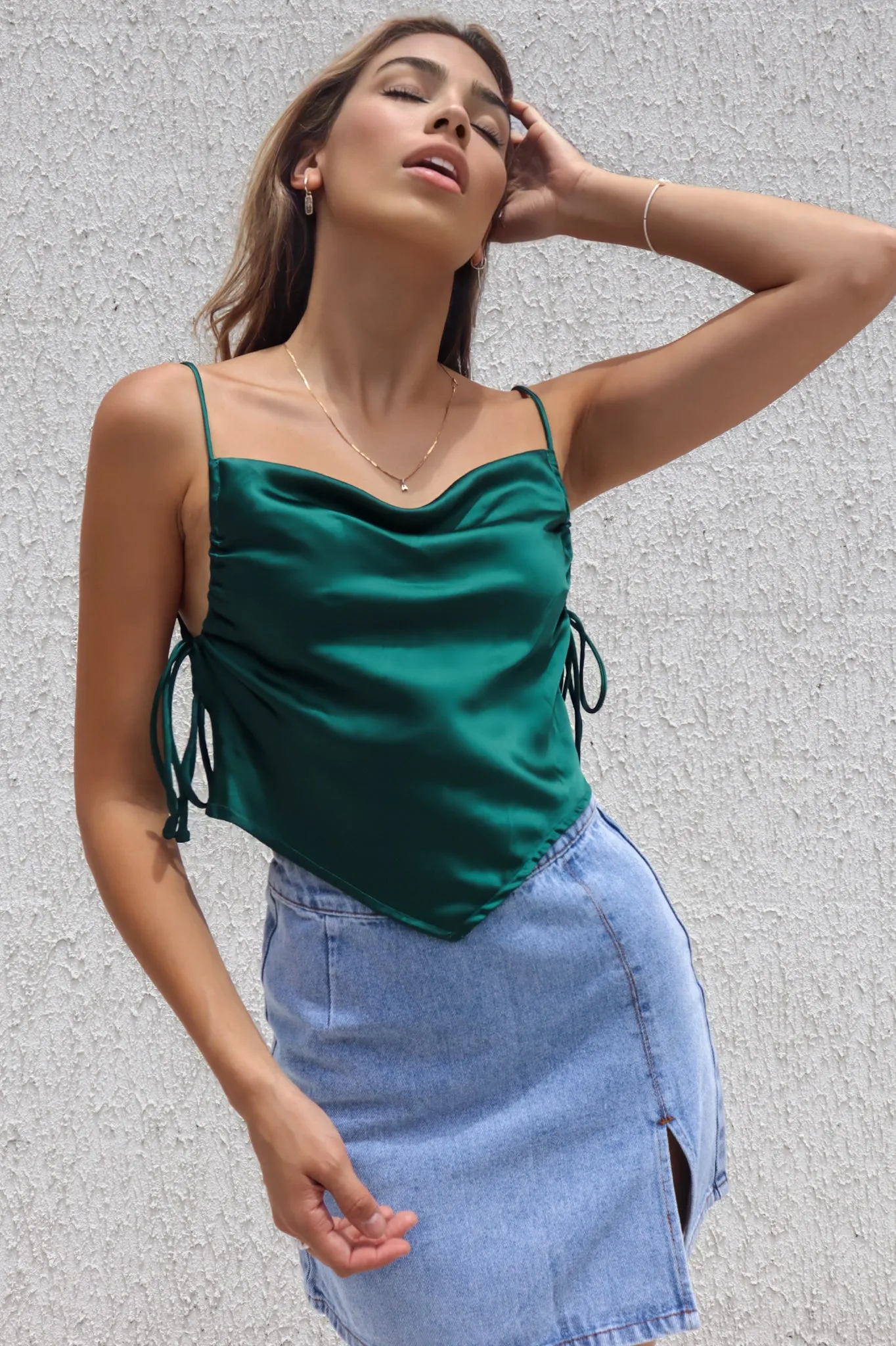 Delilah Satin Top - Emerald