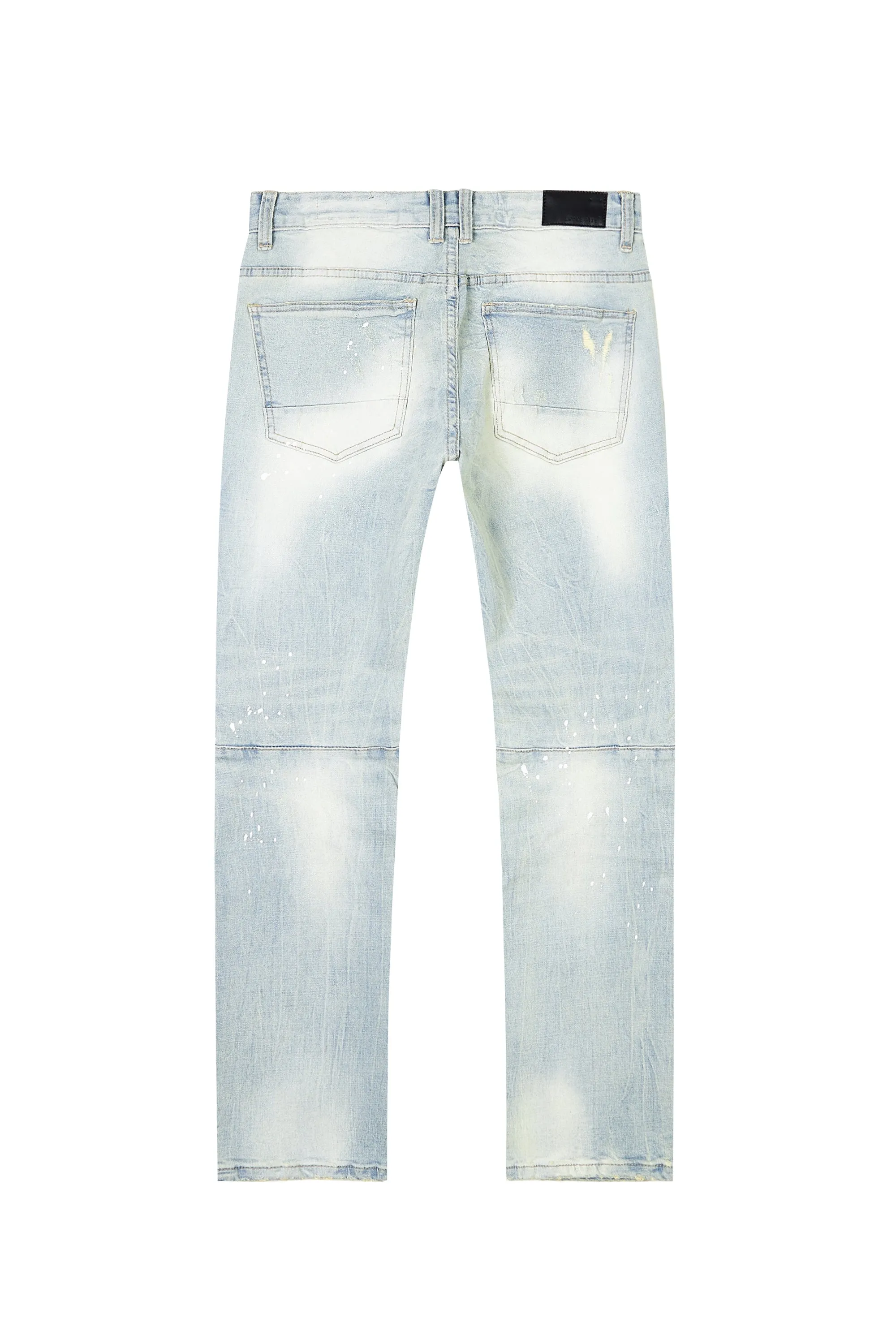 Distressed Rip & Repair Slim Tapered Denim Jeans - Elm Blue