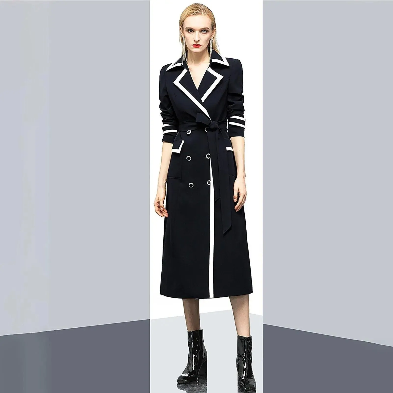 Double Breasted Belted Long Trench Coat