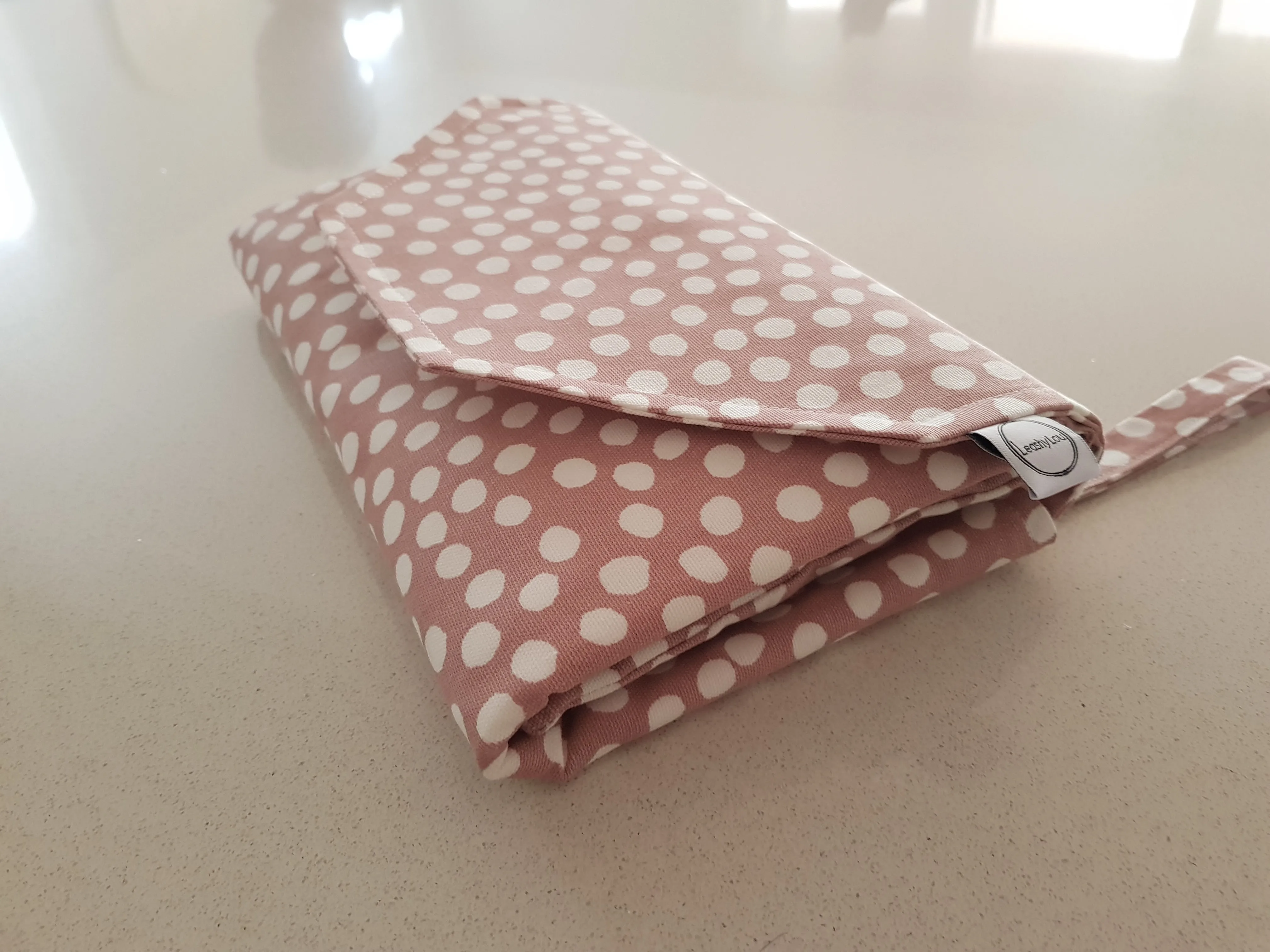 Dusty pink polka Dot Nappy change mat clutch (Pre Order - Dispatches 10 - 12 days)