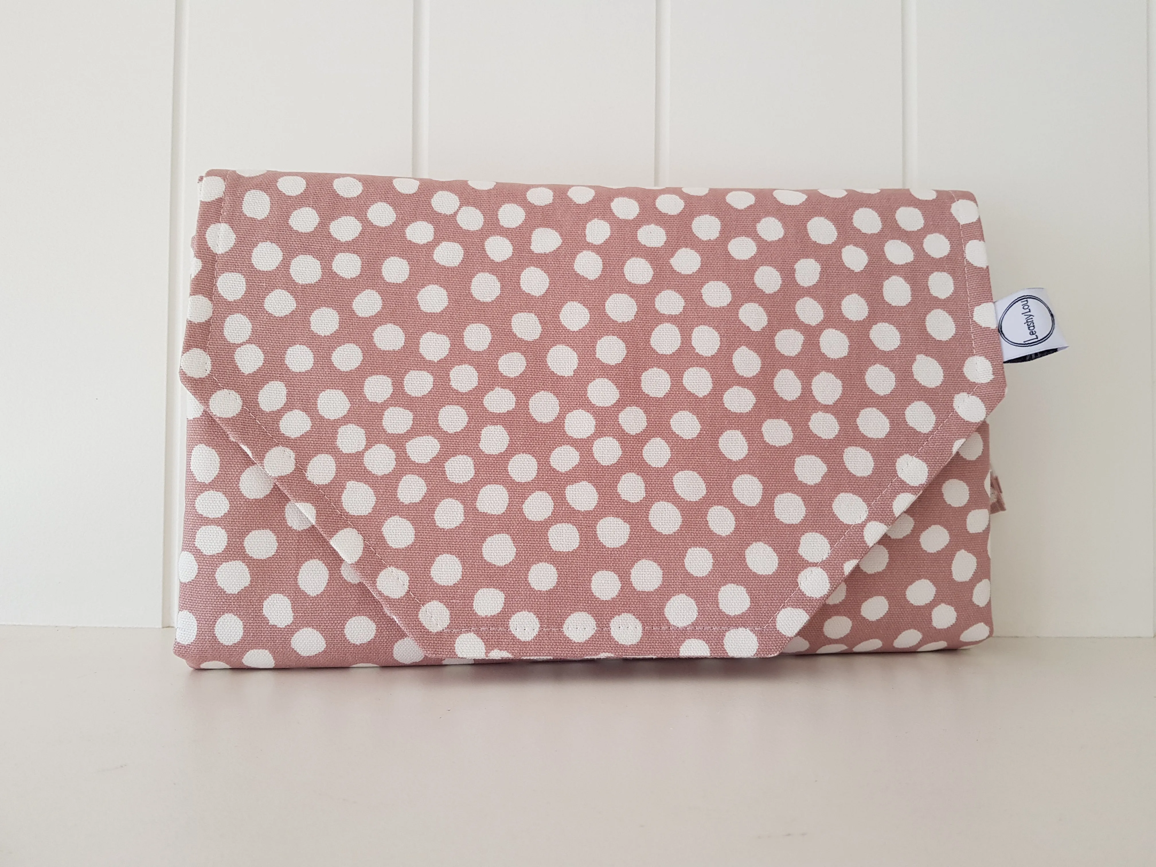 Dusty pink polka Dot Nappy change mat clutch (Pre Order - Dispatches 10 - 12 days)