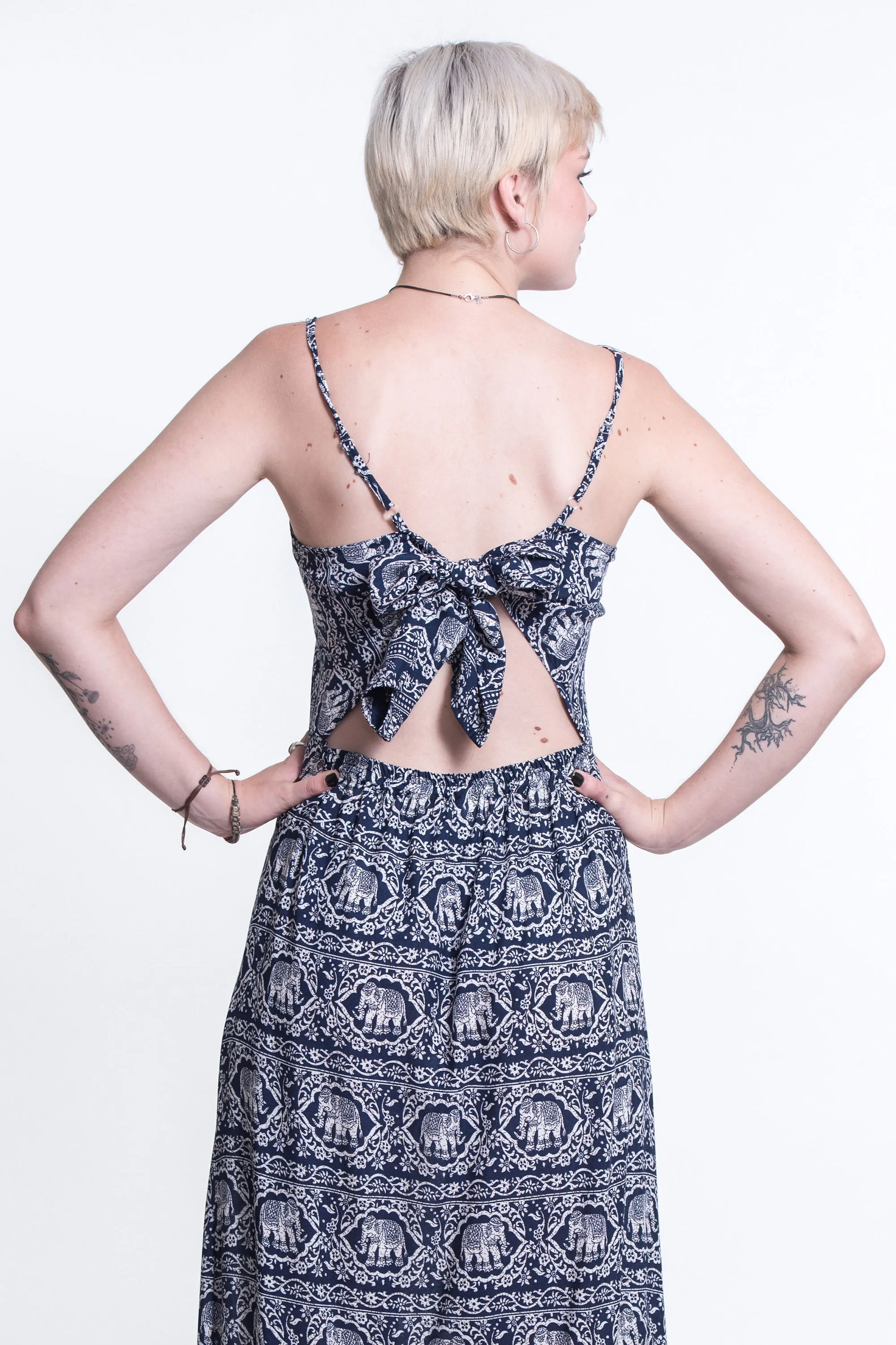 Elephant Deva Tie Back Maxi Dress in Navy