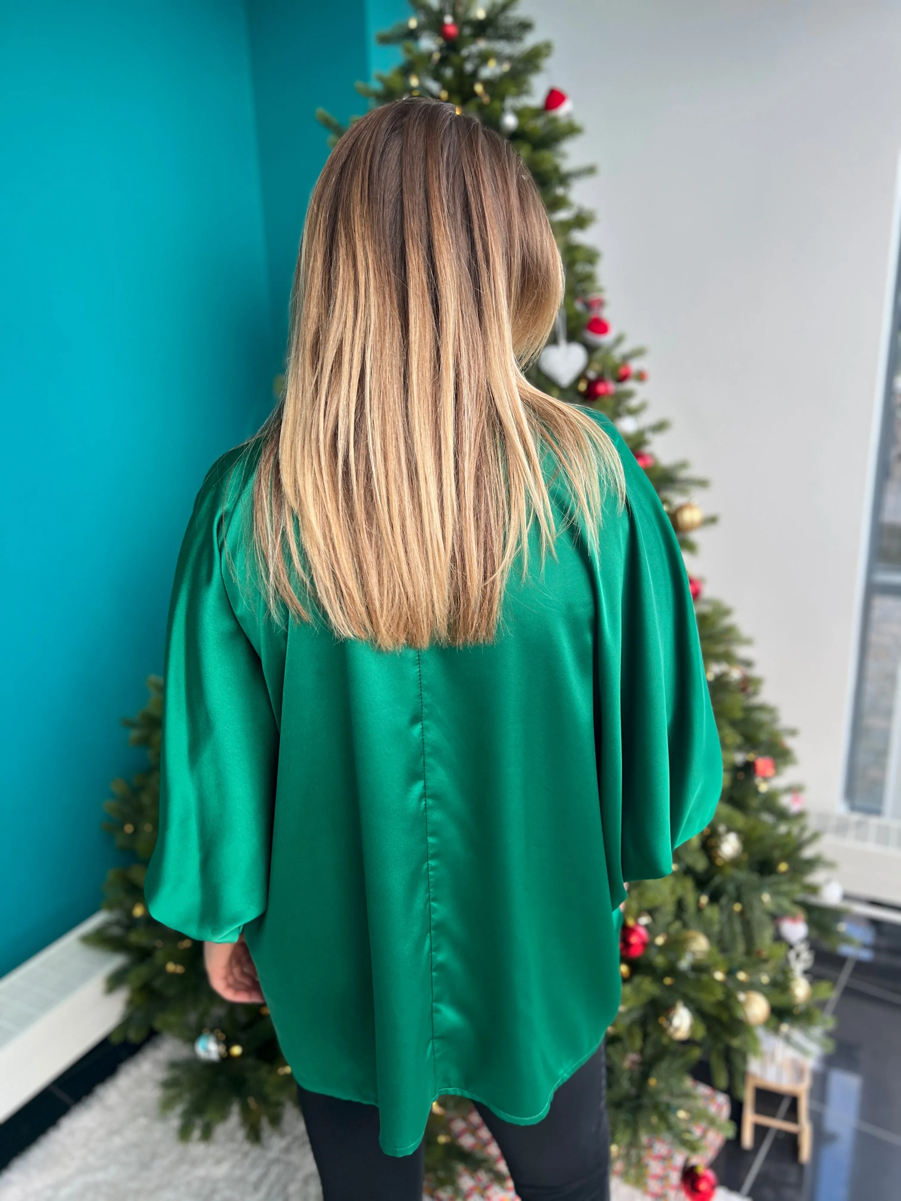 Elise Satin Blouse in Green