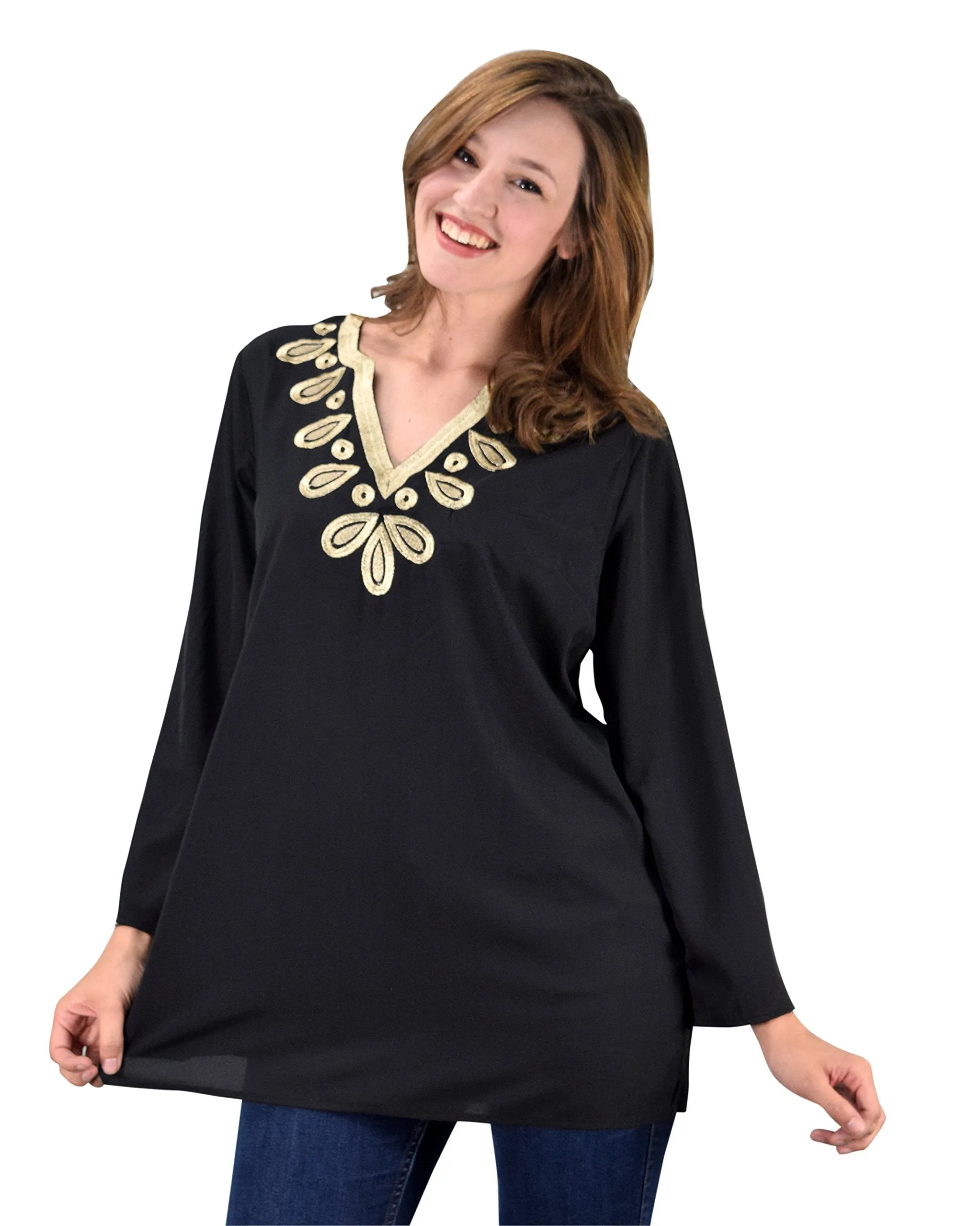 Embellished Neckline Summer Tunic Beach Cover Ups