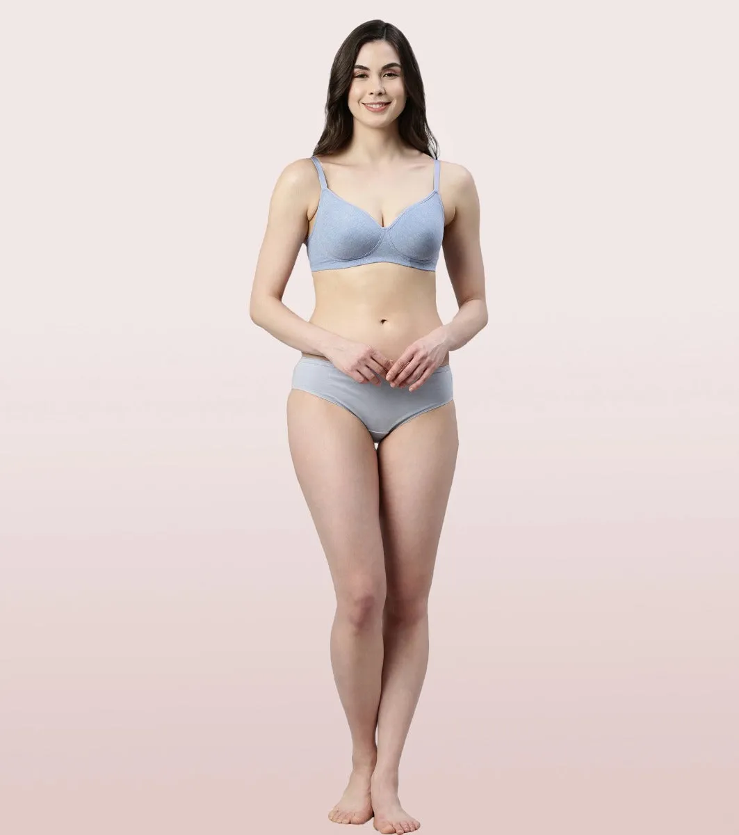 Enamor Fab-Cool A042 Side Support Shaper  Stretch Cotton Everyday Bra for Women- High Coverage, Non Padded and Wirefree - Chambray Melange