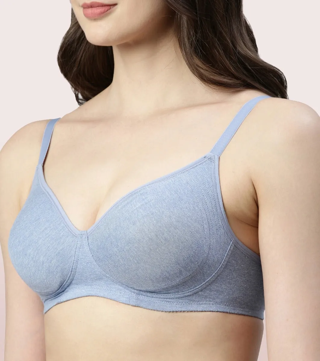 Enamor Fab-Cool A042 Side Support Shaper  Stretch Cotton Everyday Bra for Women- High Coverage, Non Padded and Wirefree - Chambray Melange