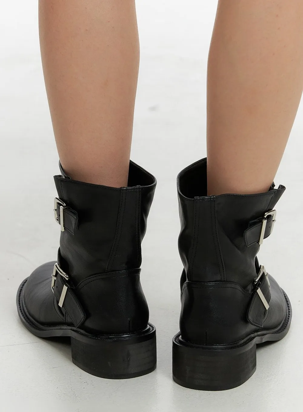 Faux Leather Buckle Boots CM427