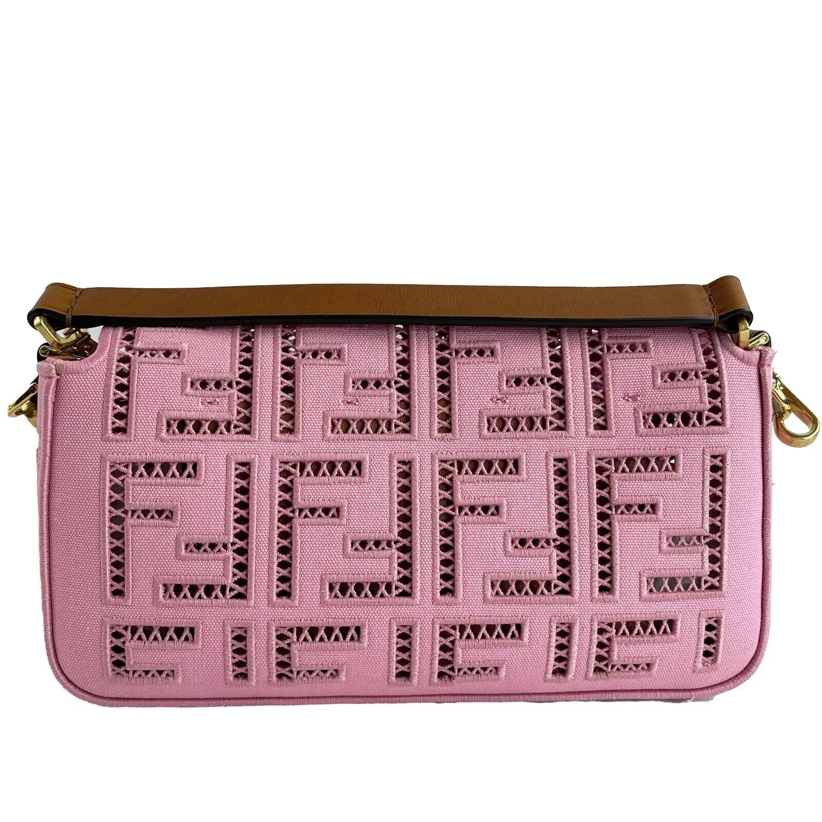 Fendi Baguette NM Openwork Pink Medium Embroidered Canvas Baguette