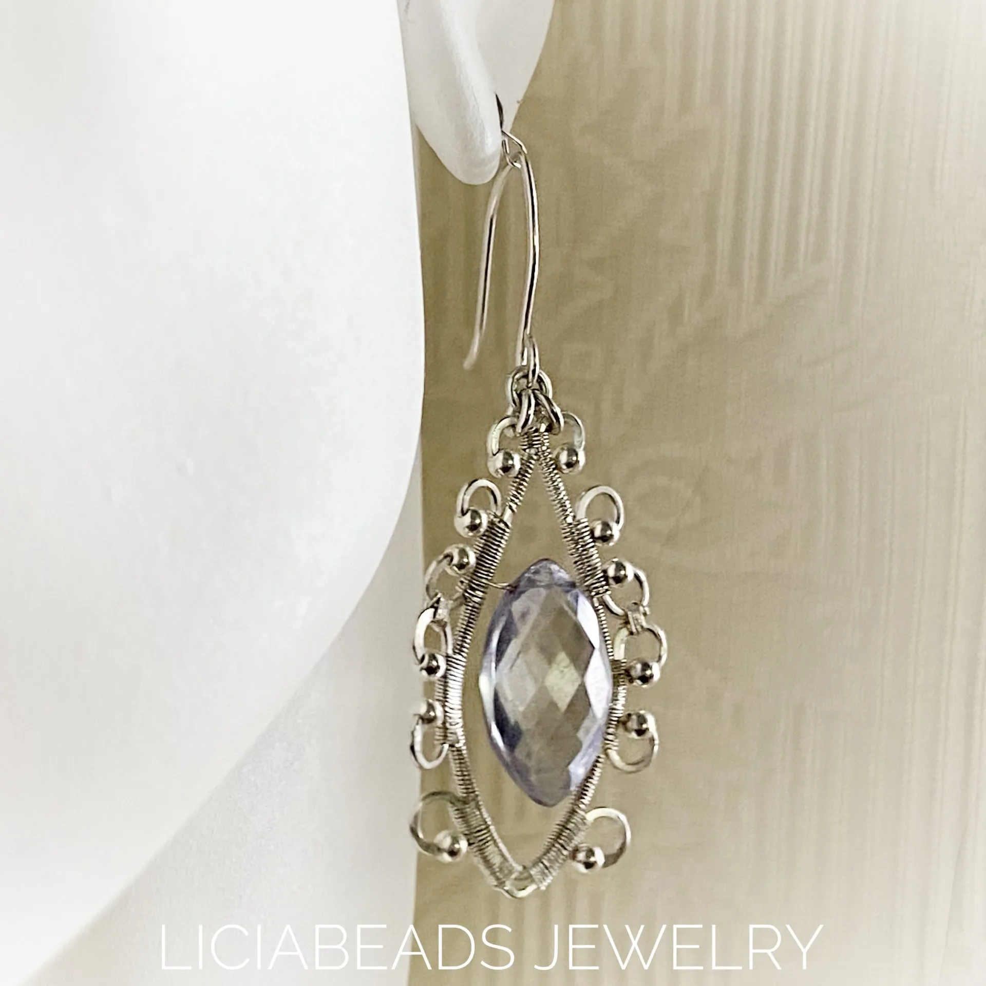 Filigree marquis lavender mystic quartz, sterling silver