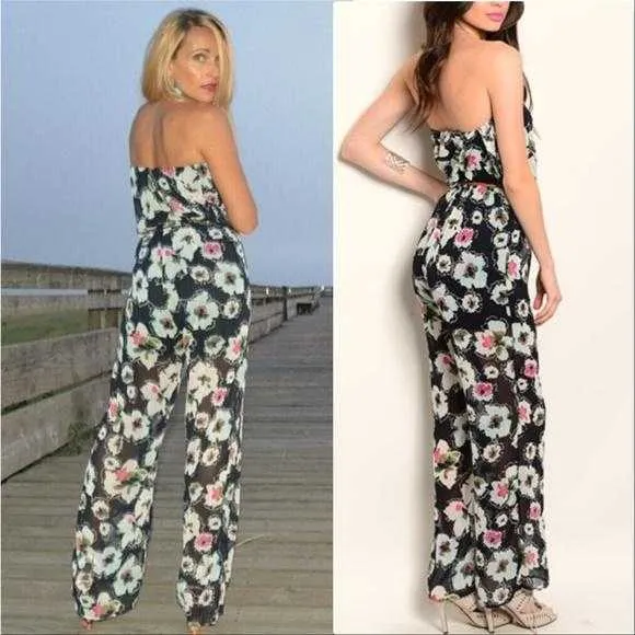 Floral Strapless Jumpsuit