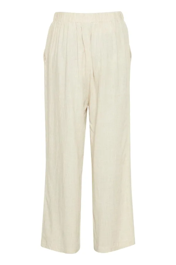 Fransa Wide Leg Linen Blend Trousers Birch