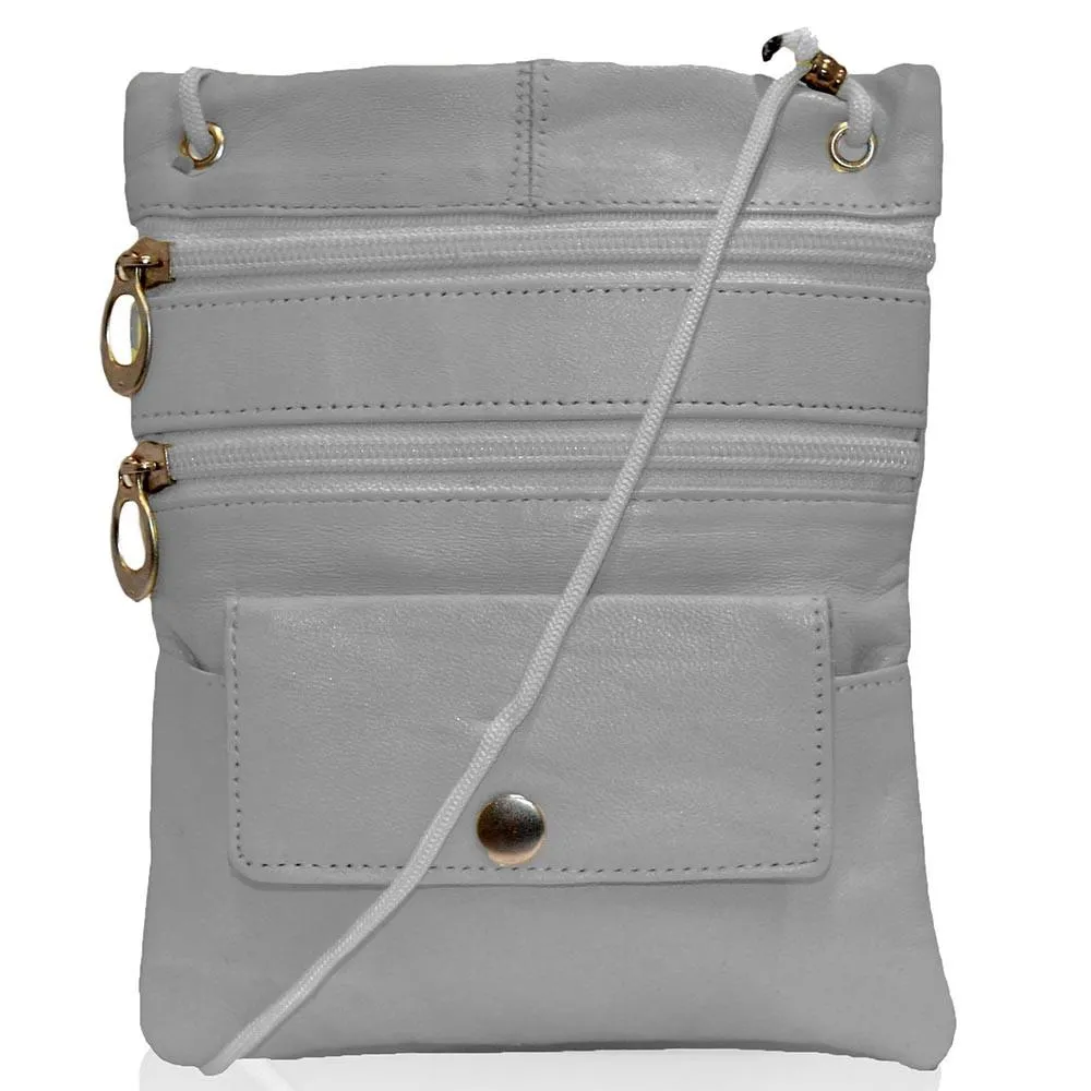 Genuine Leather Multi-Pocket Crossbody Purse Bag - Beige