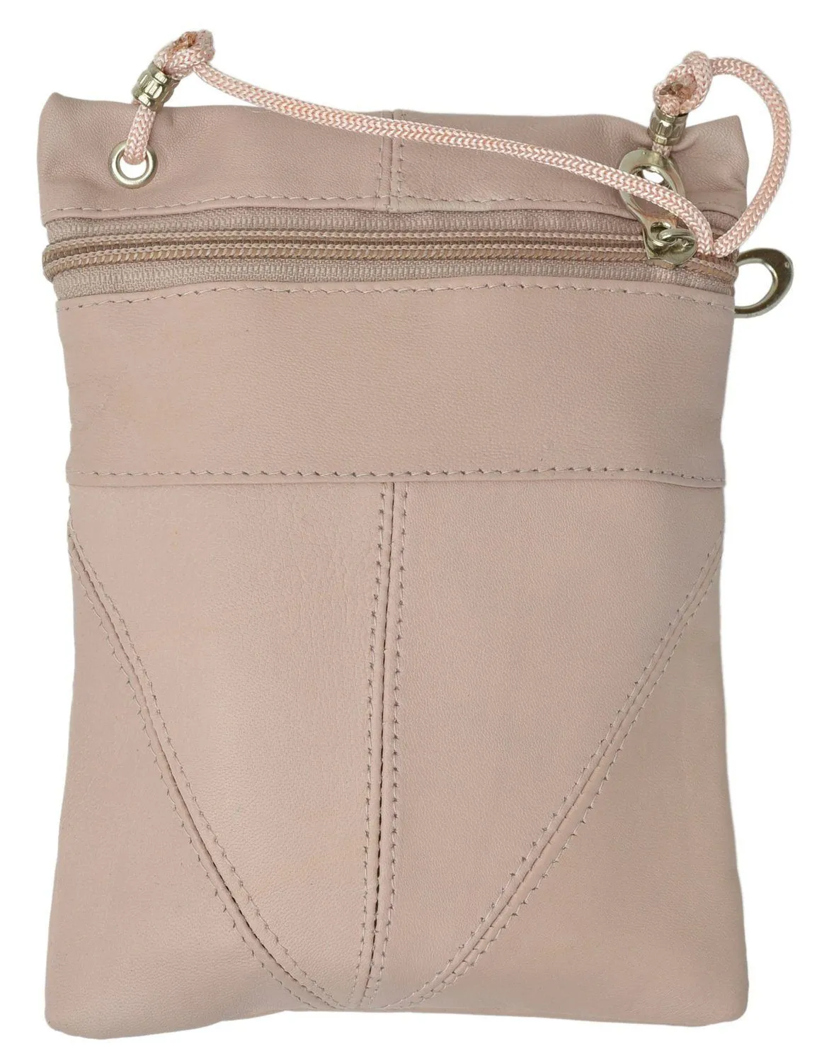 Genuine Leather Multi-Pocket Crossbody Purse Bag - Beige