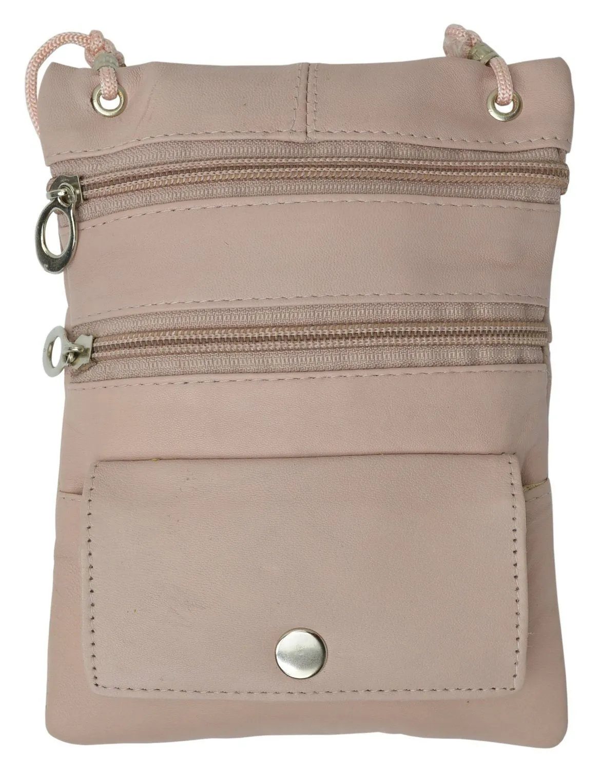 Genuine Leather Multi-Pocket Crossbody Purse Bag - Beige