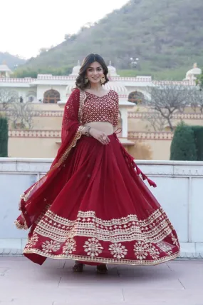 Georgette Flared Lehenga Choli With Sequins And Embroidered Work