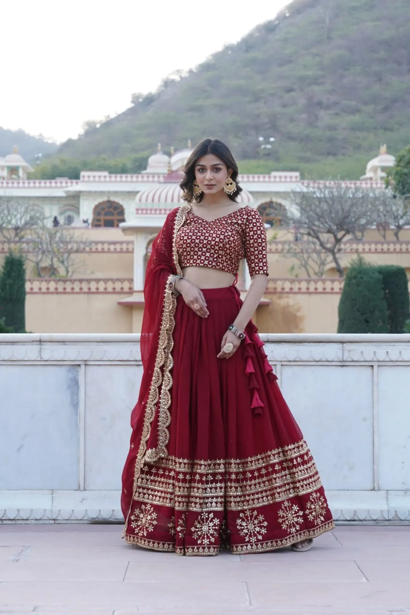 Georgette Flared Lehenga Choli With Sequins And Embroidered Work