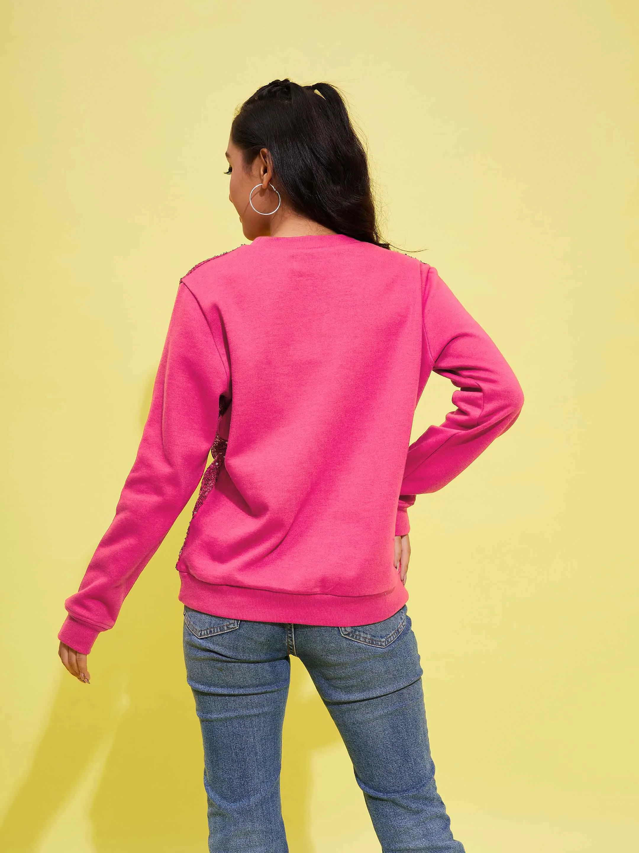 Girls Pink Front Sequence Overiszed Sweatshirt